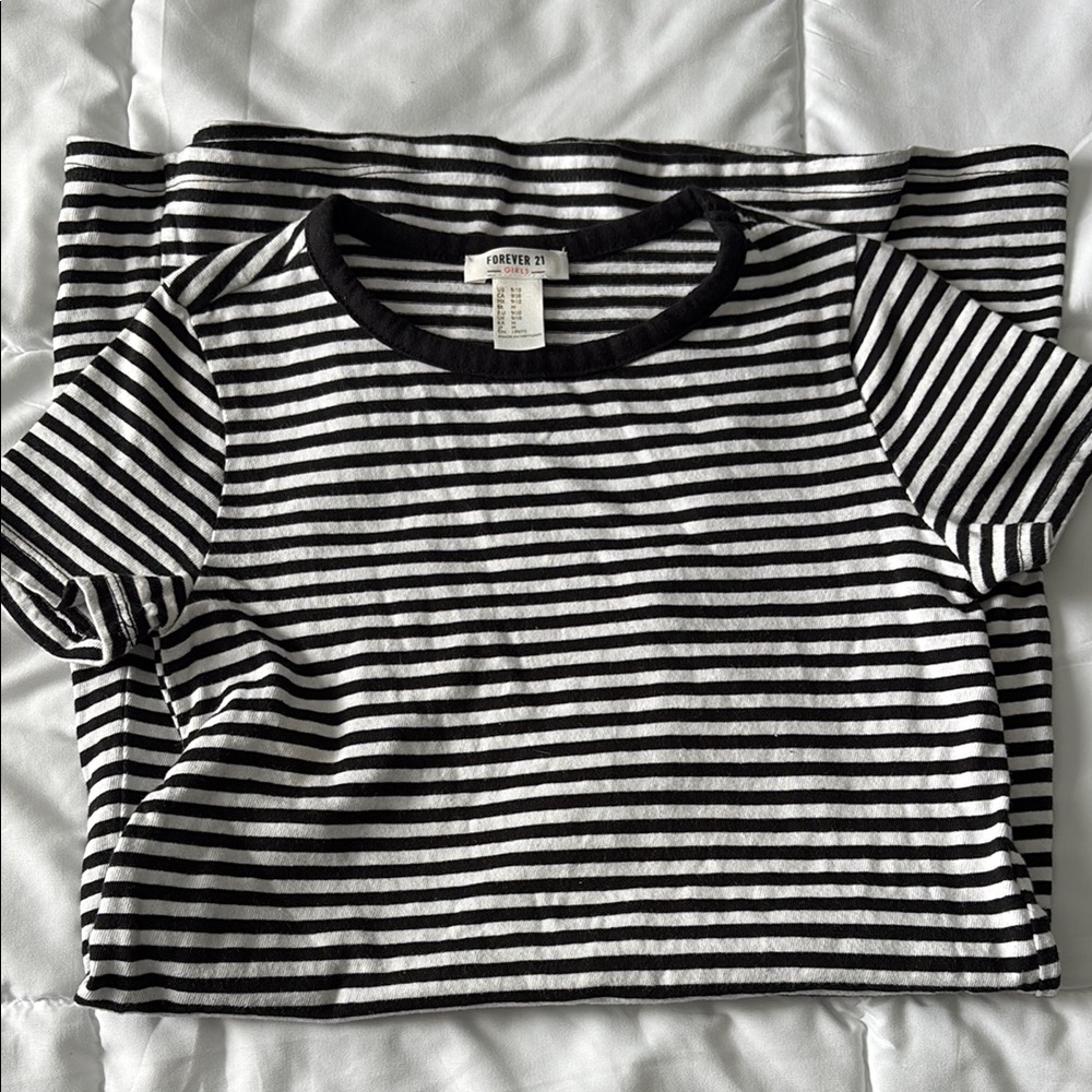 Girls Forever 21 Black and White Striped T-Shirt Dress